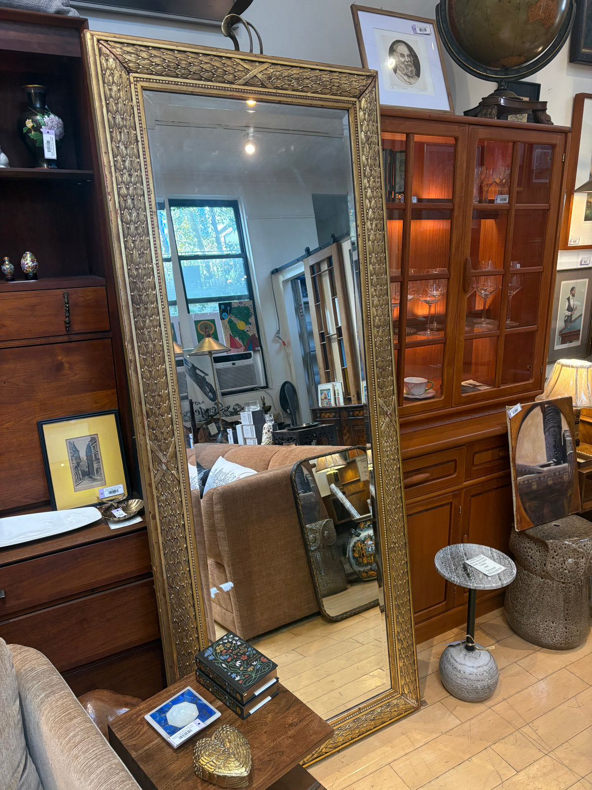 Large Full Length Ornate Mirror with Beveled Glass
