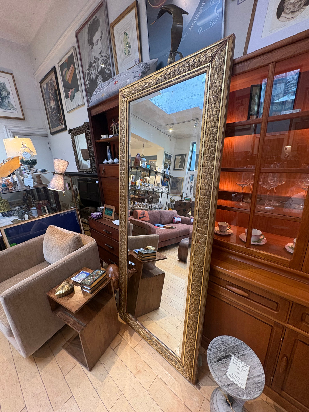 Large Full Length Ornate Mirror with Beveled Glass