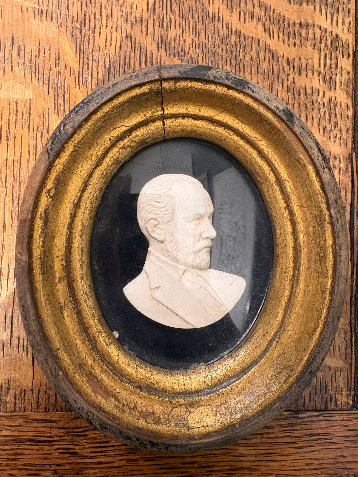Small Vintage Carved Cameo Bust in Oval Frame