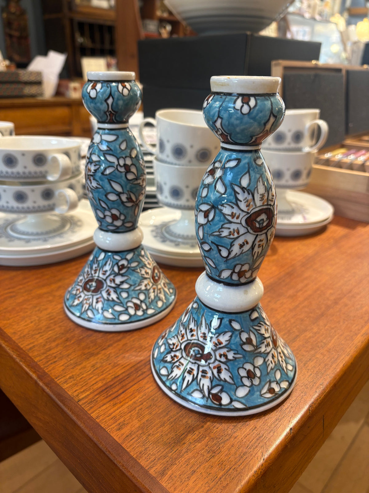 Pair of Handmade Greek Ceramic Candlestick Holders