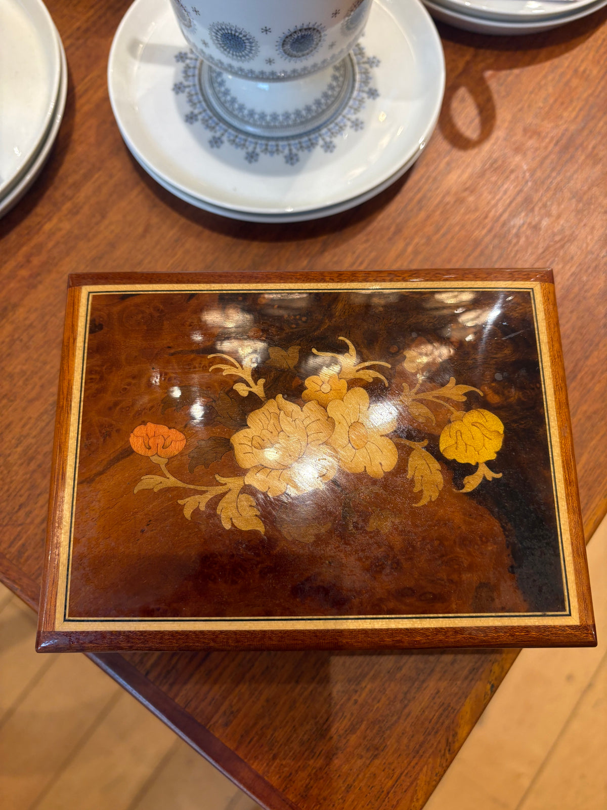 Vintage Inlaid Wood Music Box