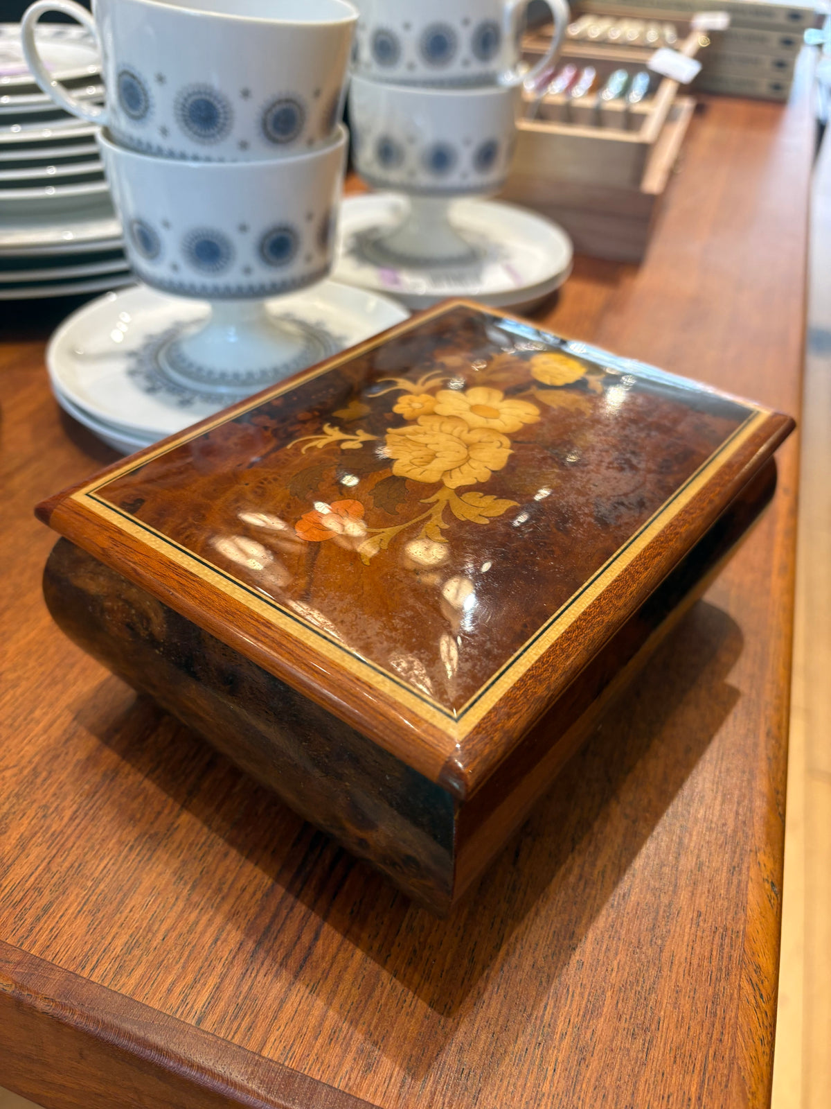 Vintage Inlaid Wood Music Box