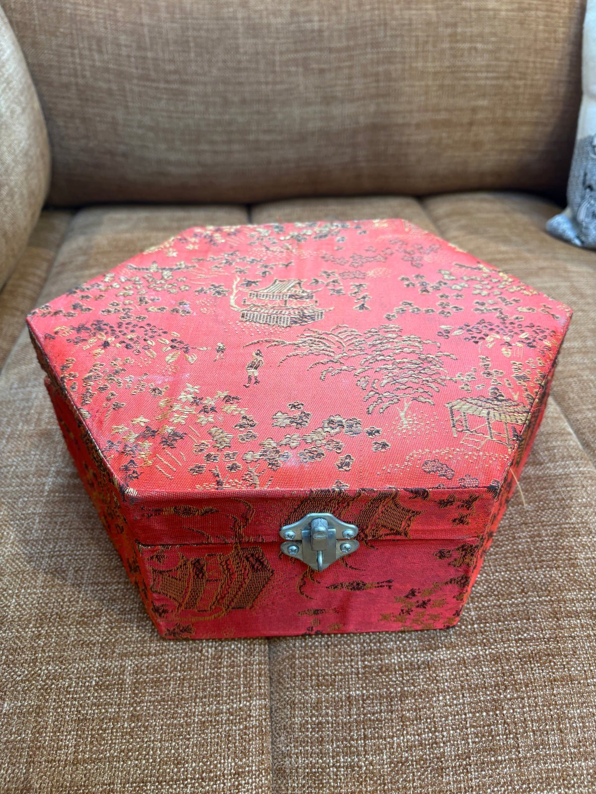 Chinese Stone Clay Tea Set in Red Fabric Box