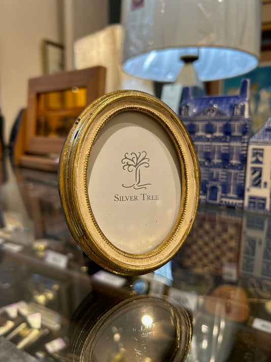 Antique Oval Cream and Gold Mini Frame