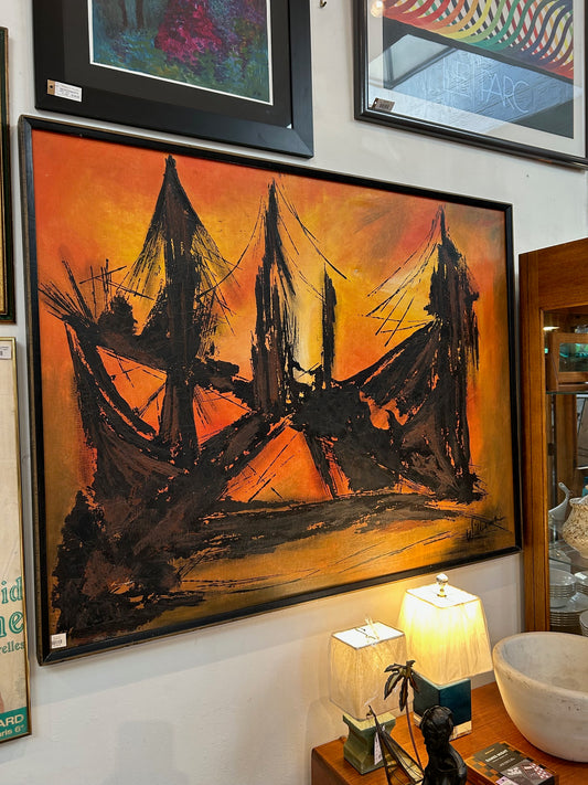 Large Abstract Black / Orange / Red