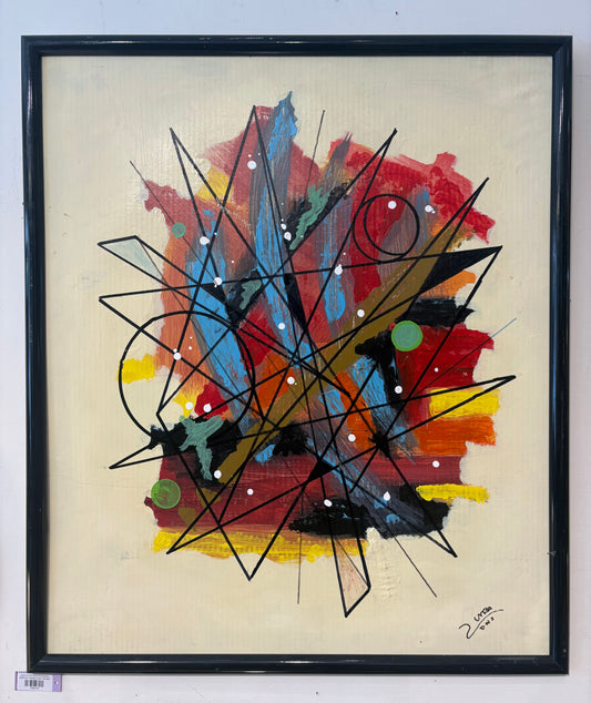 Signed Colorful Abstract Burst Painting