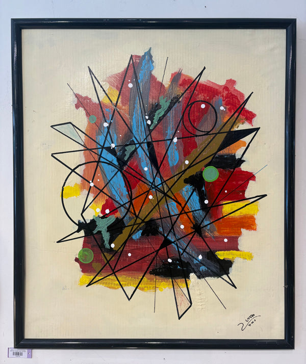 Signed Colorful Abstract Burst Painting