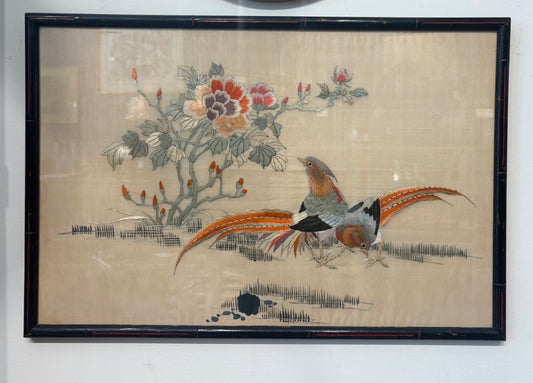 Asian Silk Bird & Flower Embroidery