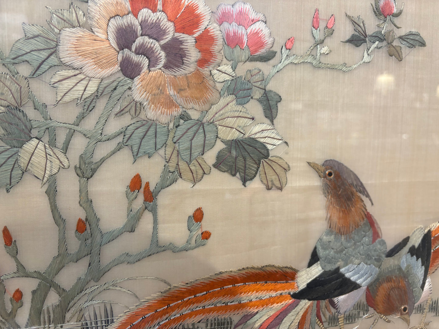 Asian Silk Bird & Flower Embroidery