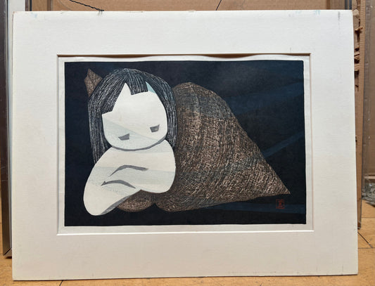 '60 Kaoru Kawano "Girl in a Shell" Woodblock Print (Unframed)