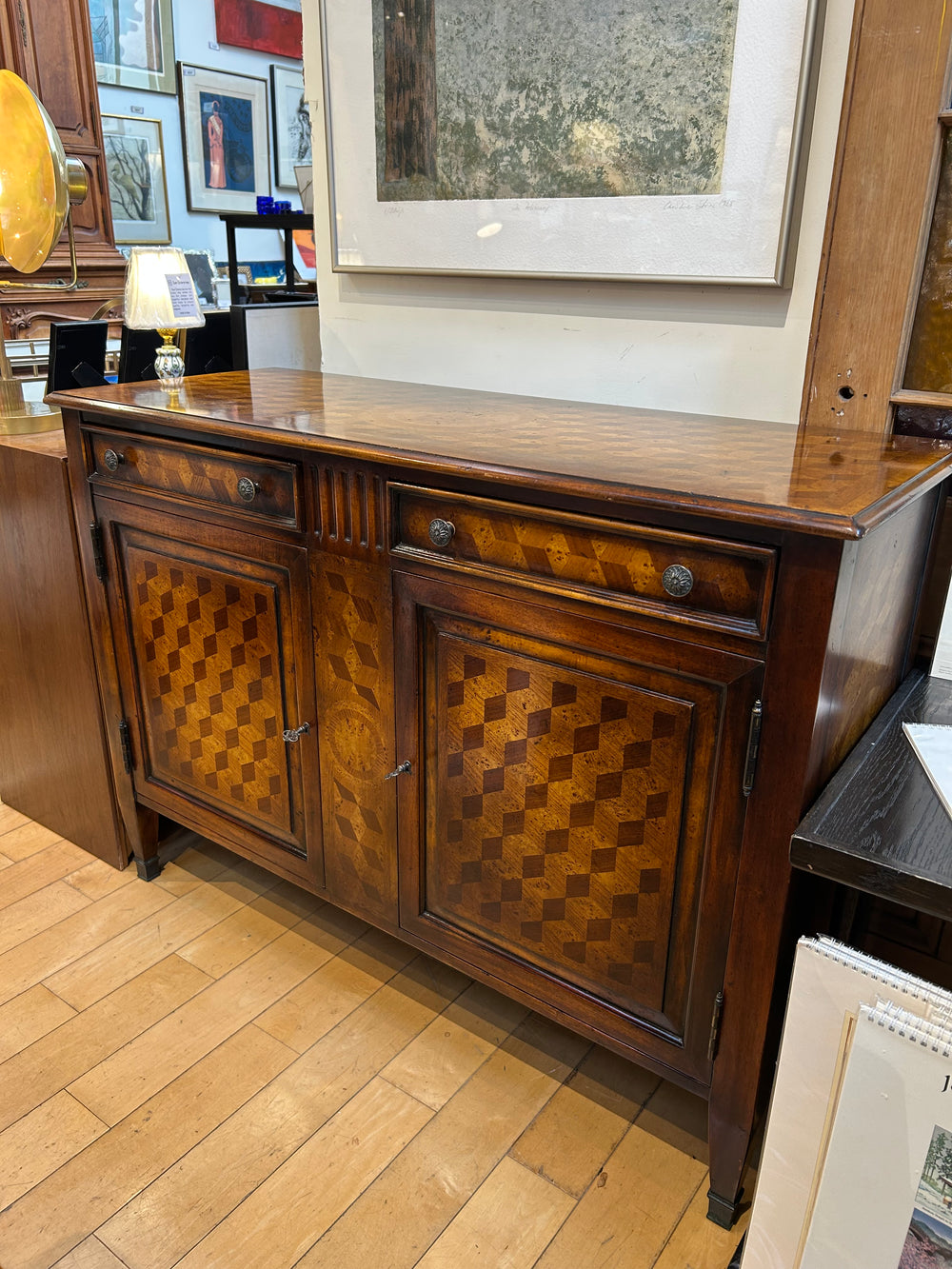 Inlaid Wood Server with 2 Drawers