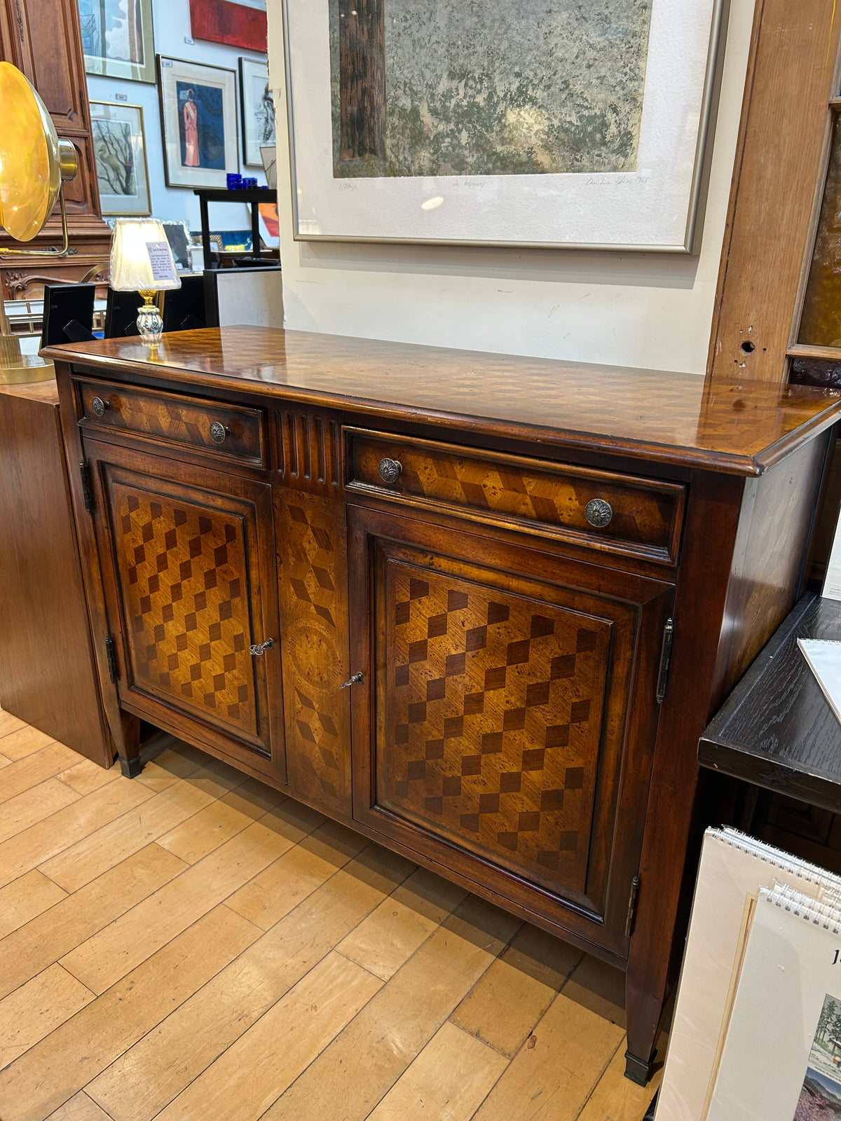 Inlaid Wood Server with 2 Drawers