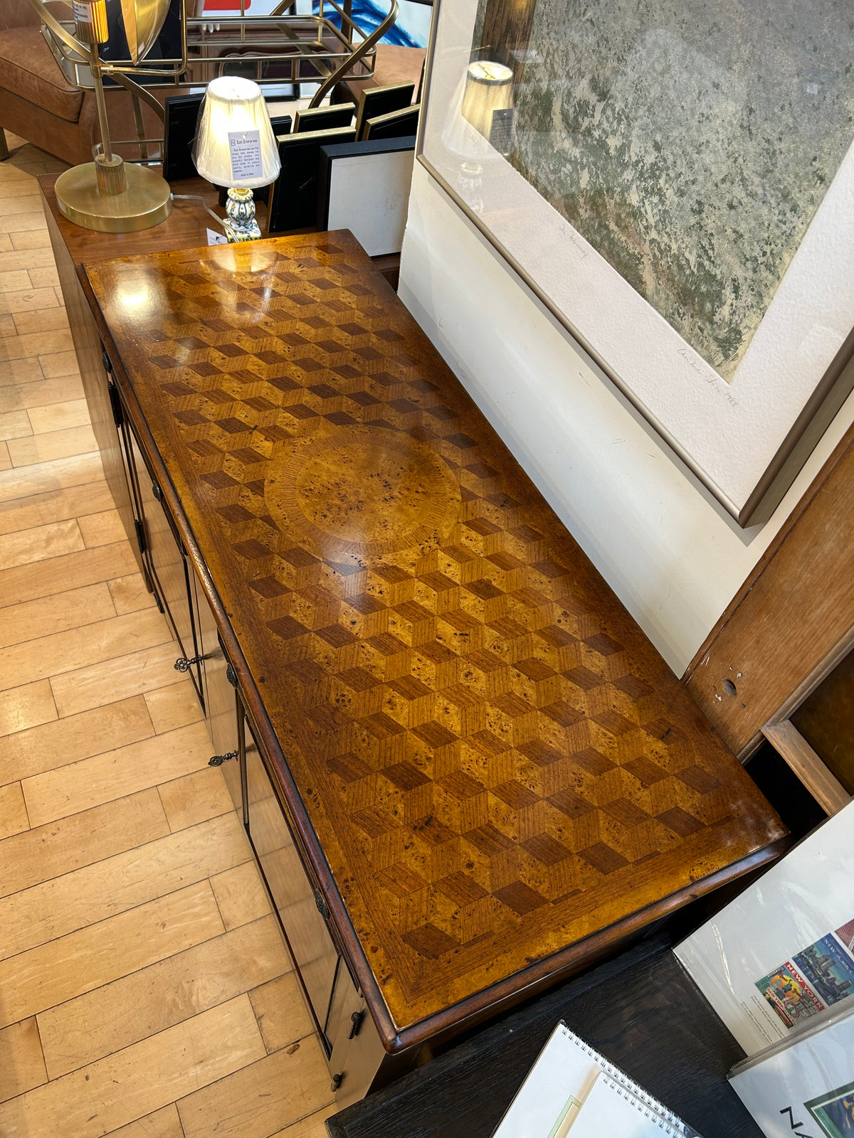 Inlaid Wood Server with 2 Drawers