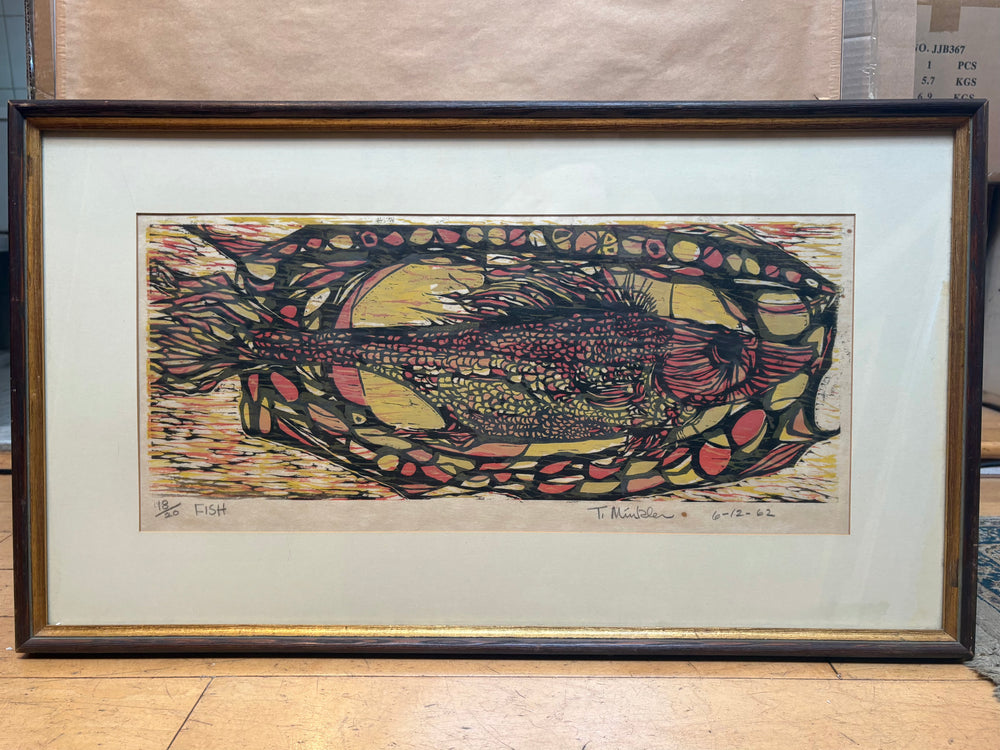 '62 Signed T. Minkler Fish Woodblock Print 18/20