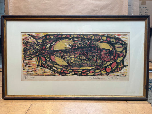 '62 Signed T. Minkler Fish Woodblock Print 18/20