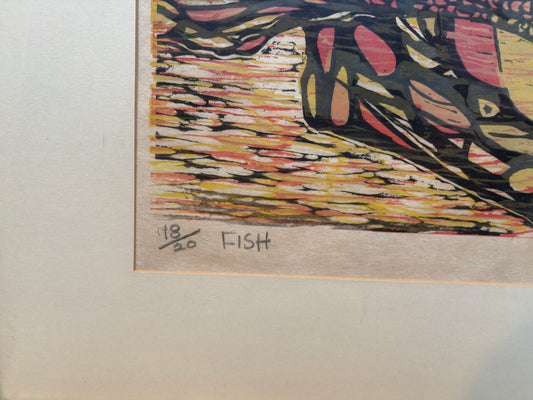 '62 Signed T. Minkler Fish Woodblock Print 18/20