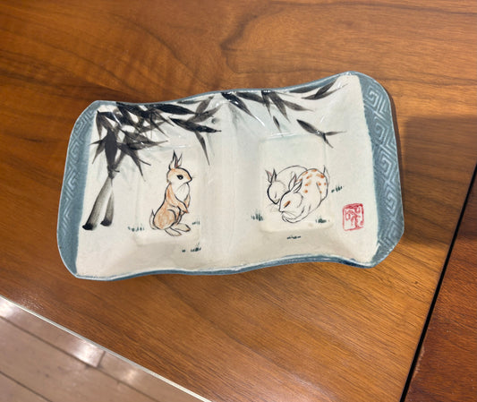 Hand Painted Tracie Griffith Tso Ceramic Bunny Dish