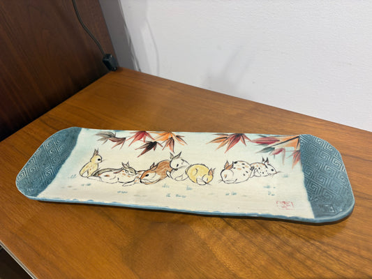 Long Hand Painted Tracie Griffith Tso Ceramic Bunny Dish