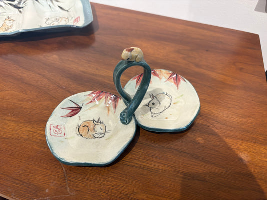 Hand Painted Tracie Griffith Tso Ceramic Double Tray