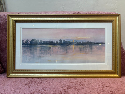 Signed Hannah Jacobs Watercolor Lake Scene