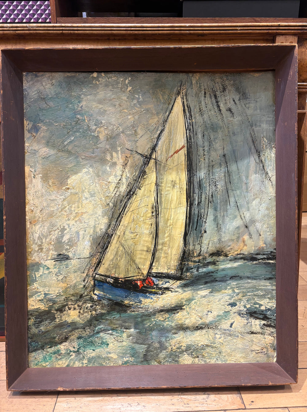 '70 Signed Geoffrey Schofield Oil Painting of Sailboat