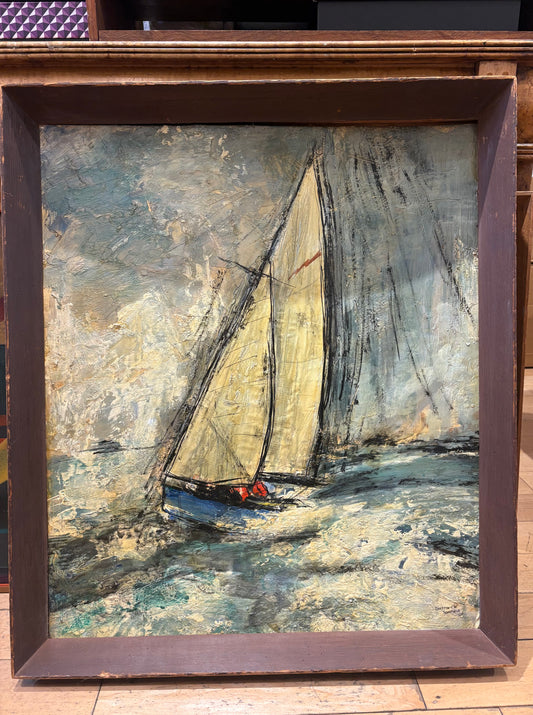 '70 Signed Geoffrey Schofield Oil Painting of Sailboat