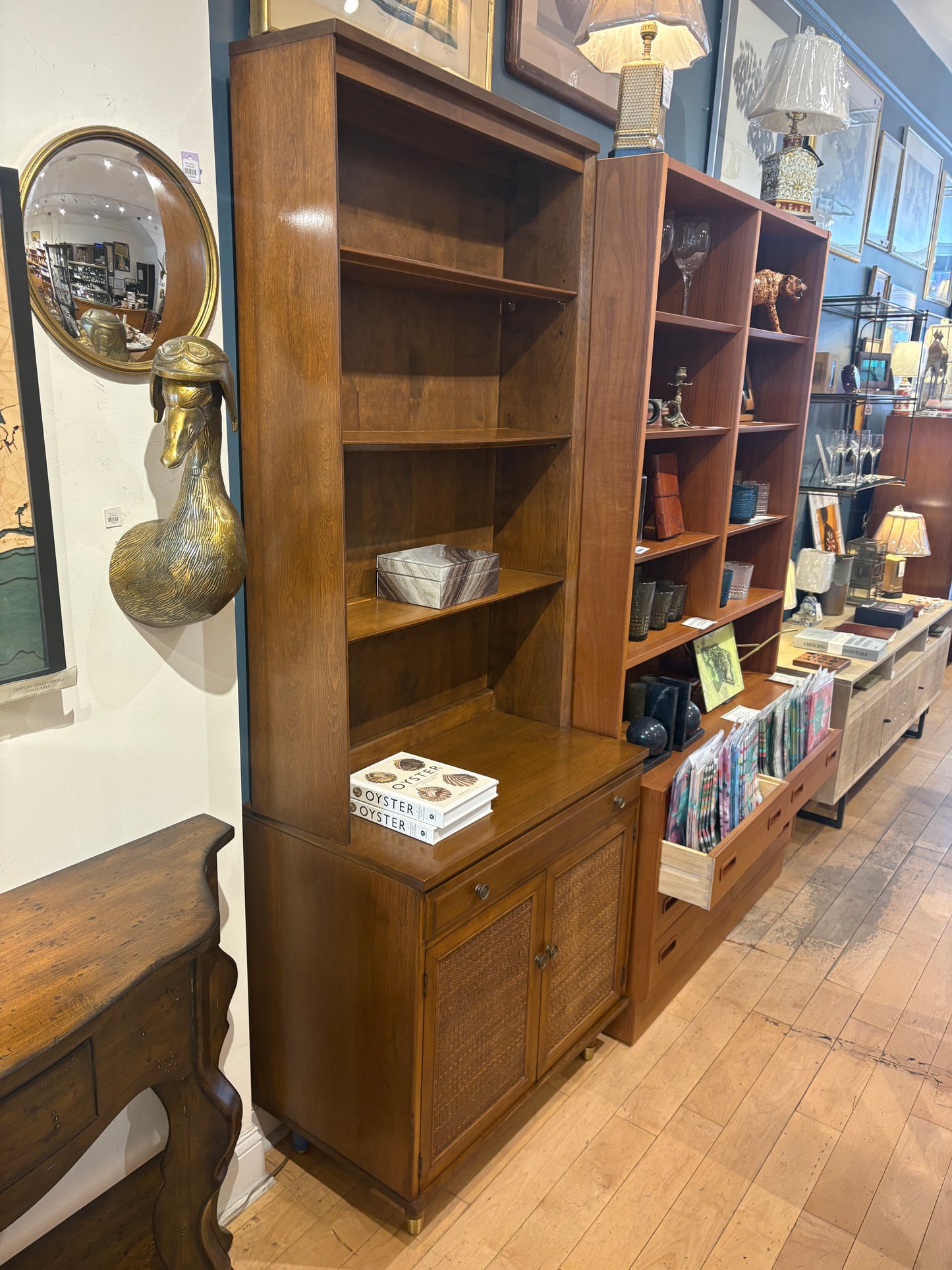 Baumritter Bookcase with Wicker Door Cabinet