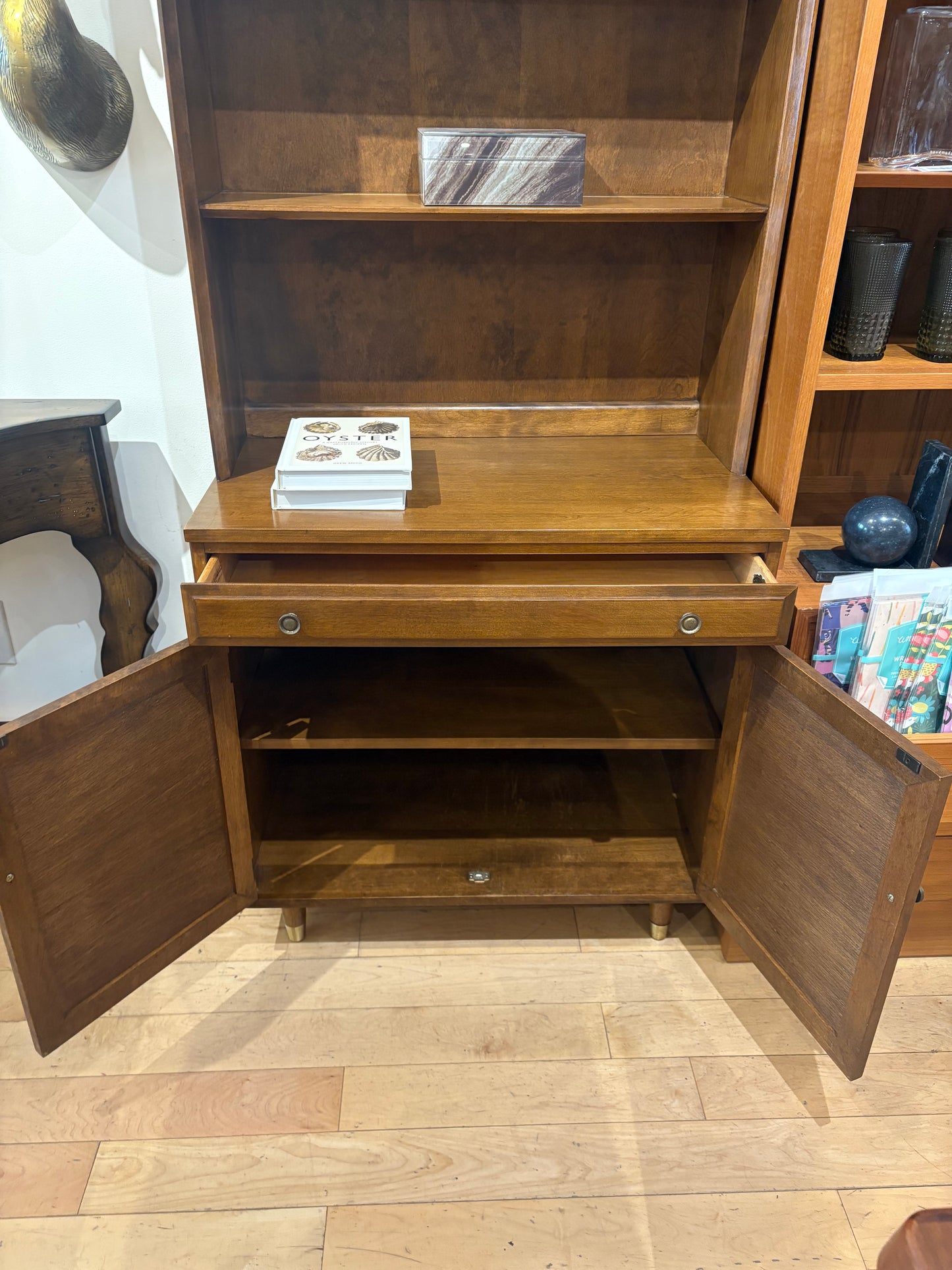 Baumritter Bookcase with Wicker Door Cabinet