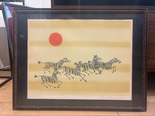 Signed De Carlo Running Zebras Woodblock Print 262/275