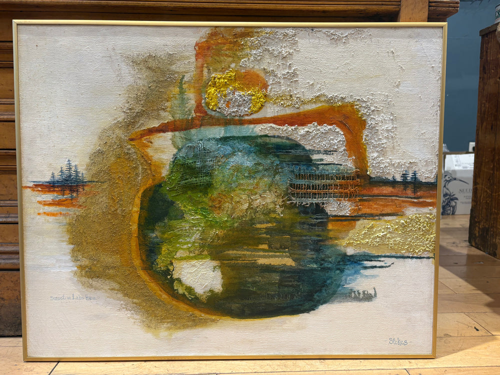 Signed Stokes "Sunset on Lake Huron" Mixed Media Painting