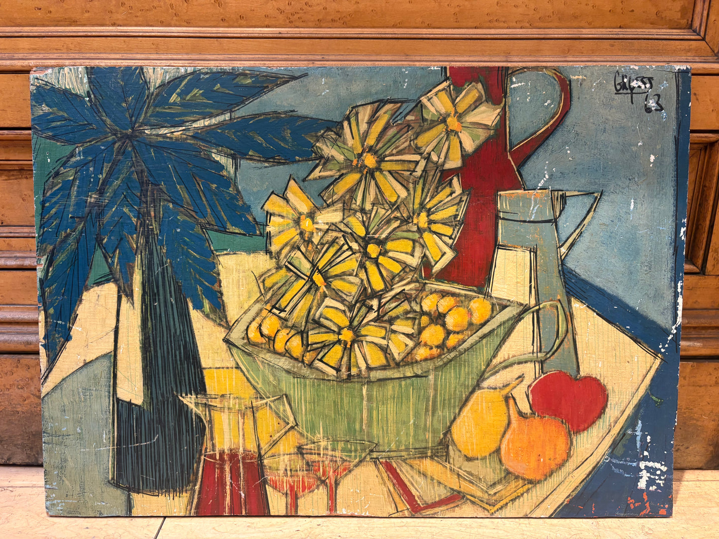 '63 Signed Abstract Still Life on Board