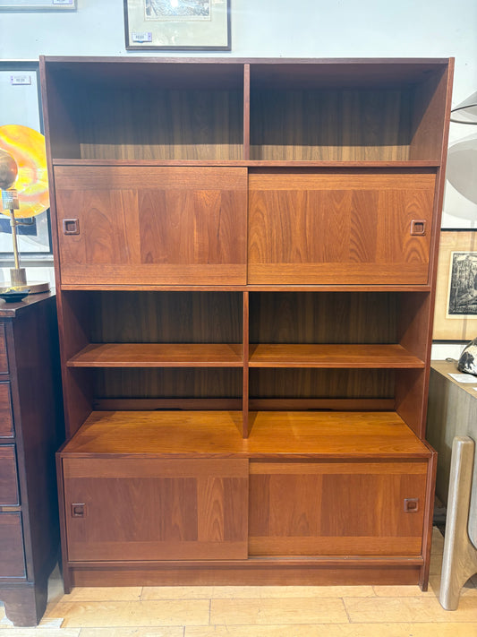 Teak 2 Piece Bookcase with Sliding Door Cabinets