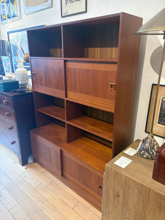 Teak 2 Piece Bookcase with Sliding Door Cabinets