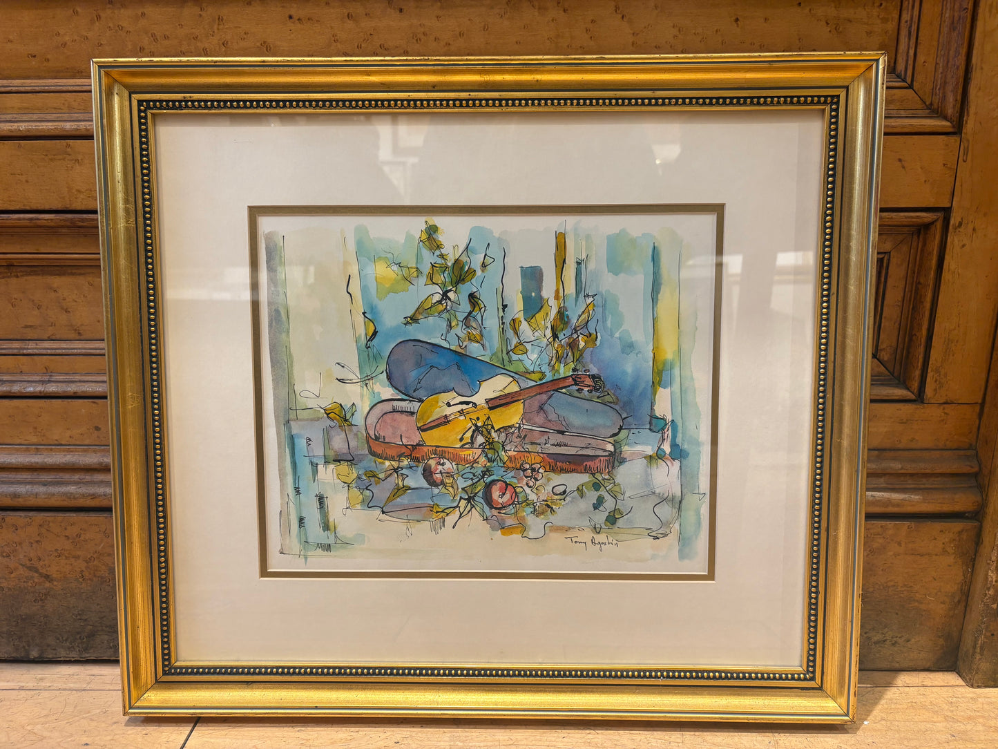 Signed Tony Agostin Violin Watercolor