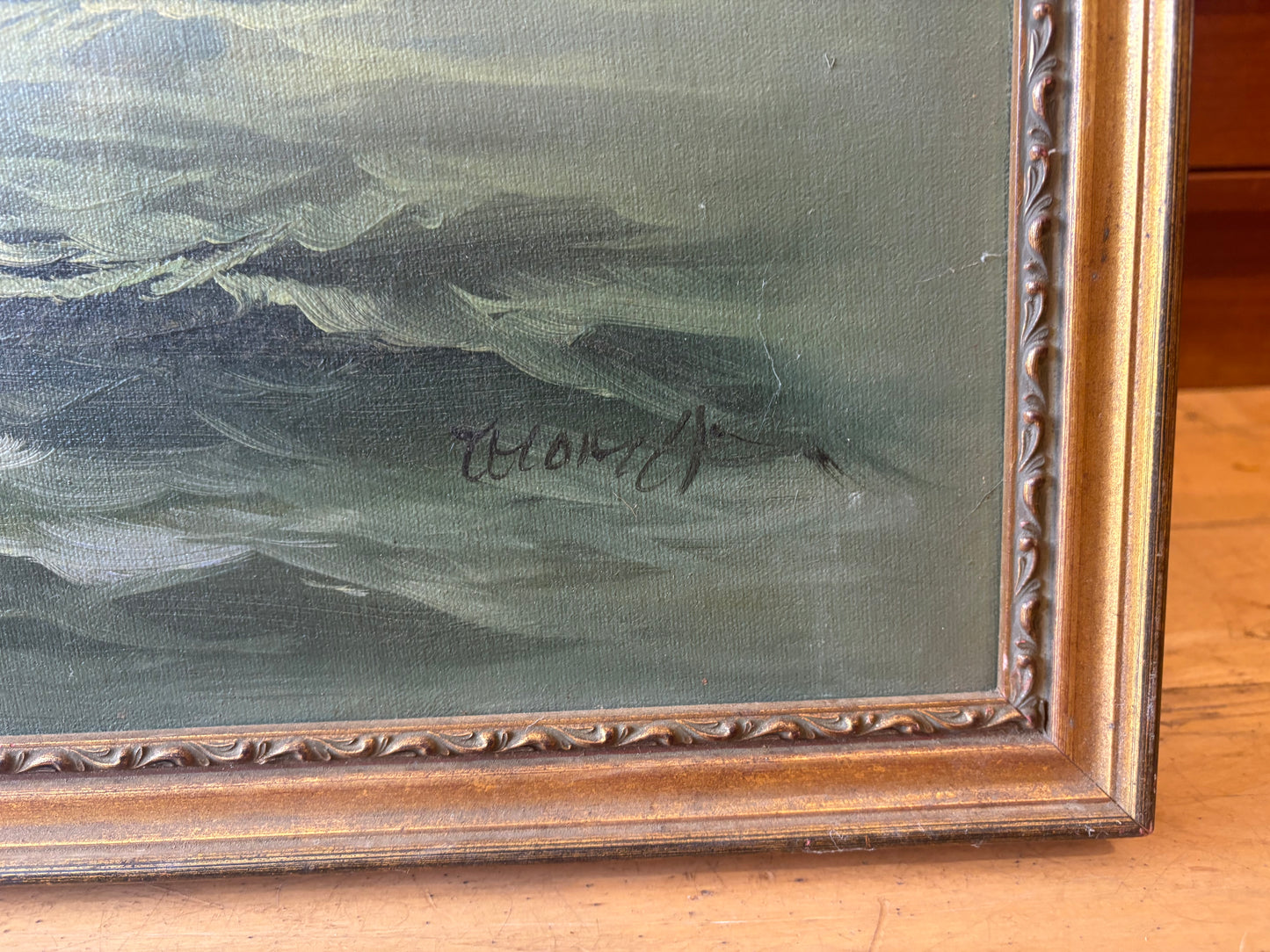 Signed Thomas Ocean Oil Rig Painting