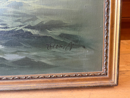 Signed Thomas Ocean Oil Rig Painting