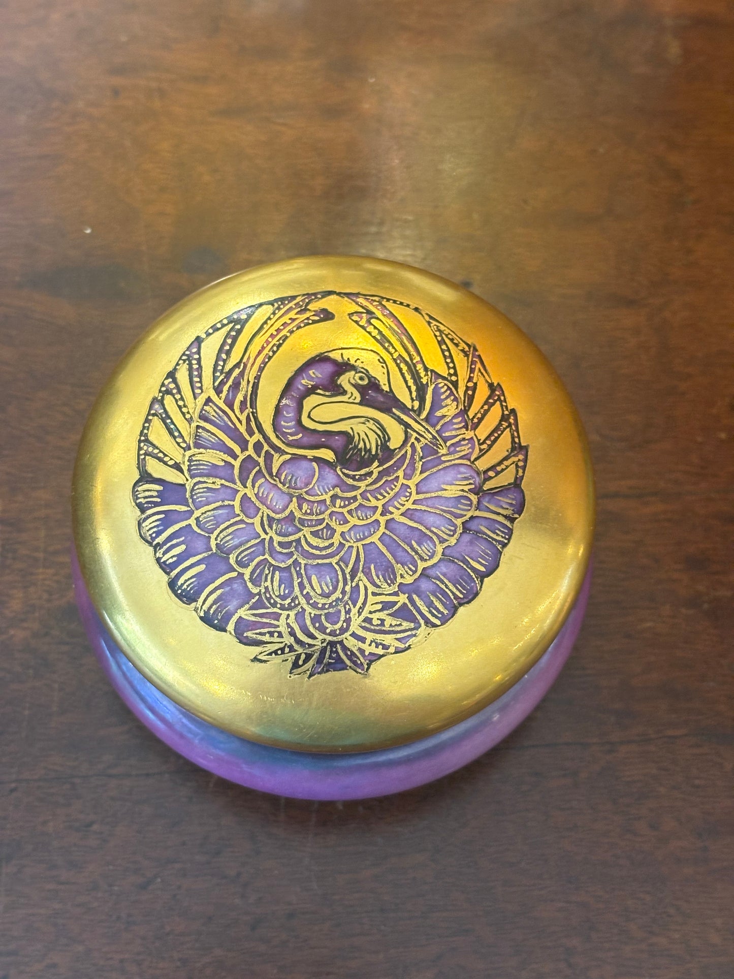 Purple and Gold Crane Jar with Lid