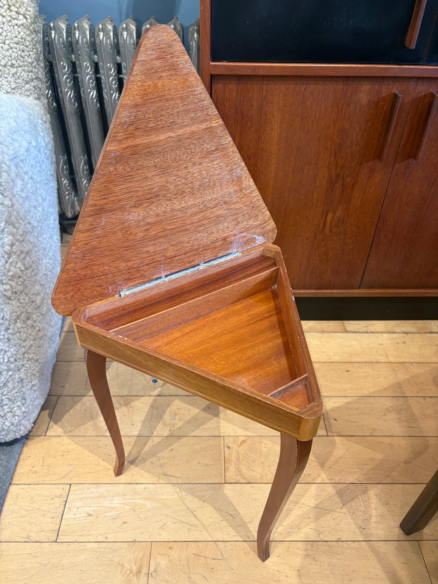 Lacquered Wood Triangular Side Table