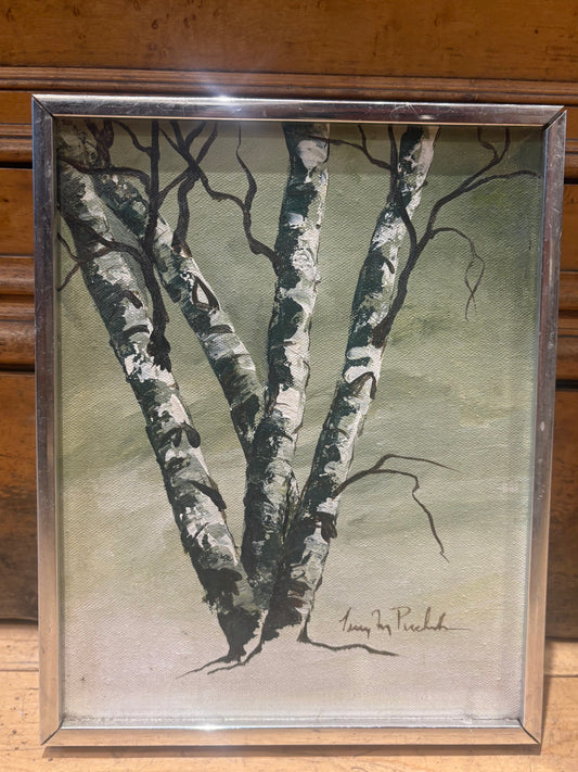 Signed Winter Birch Tree Painting