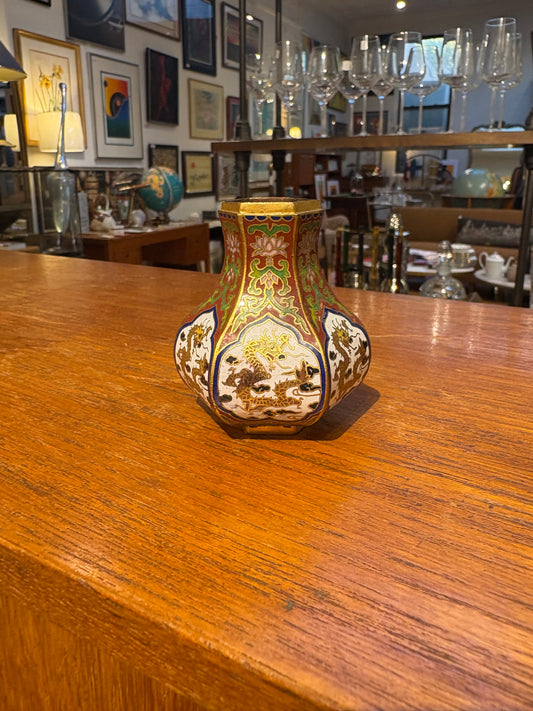 Small Red Cloisonne Vase with Dragons