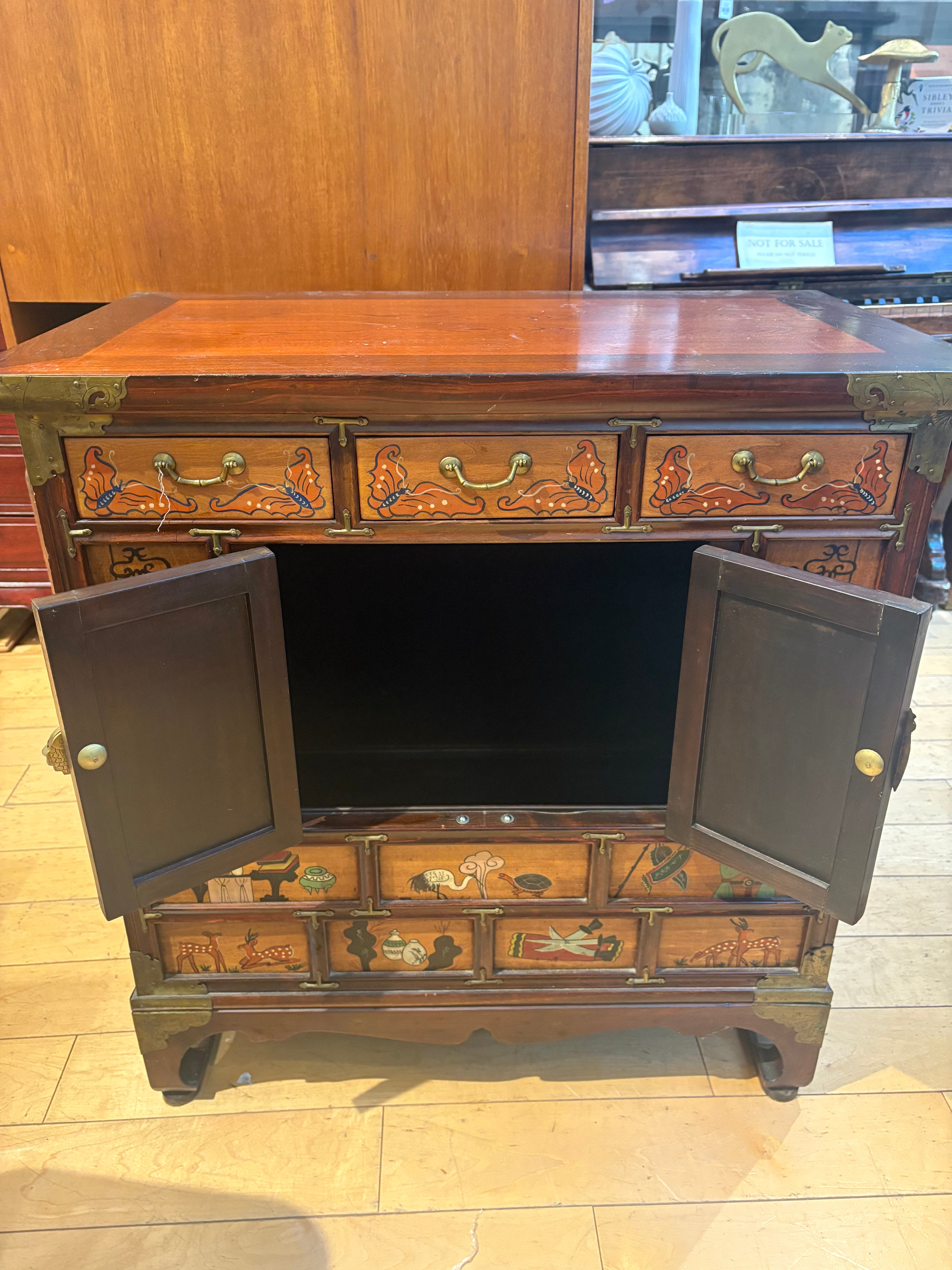 Illustrated Asian Cabinet with 3 Small Drawers – Sterling Place
