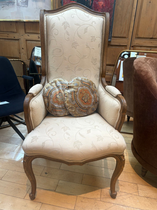 Tall Back Upholstered Armchair with 2 Round Pillows