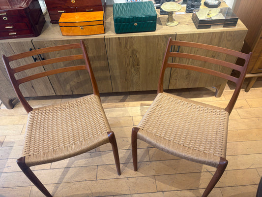 Pair of Danish Dining Chairs with Woven Wicker Seats