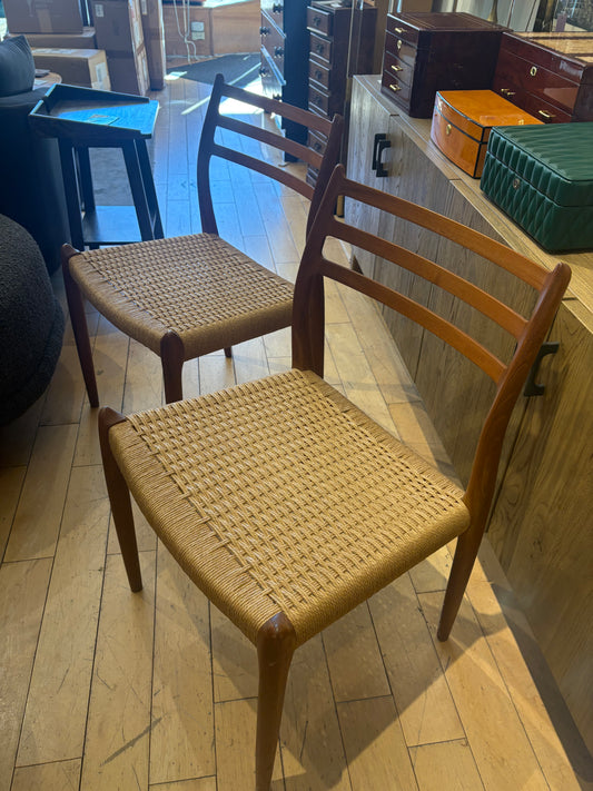 Pair of Danish Dining Chairs with Woven Wicker Seats