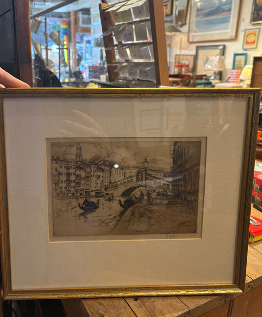 Signed Lester G. Hornby Etching of Venice