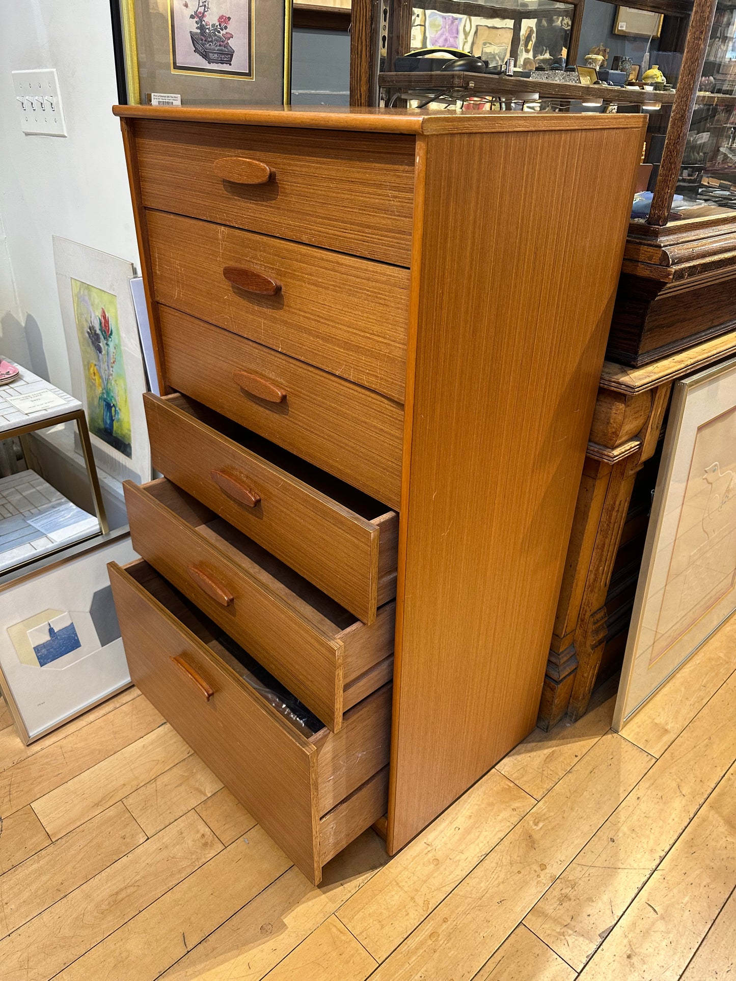 6 Drawer Narrow Teak Dresser