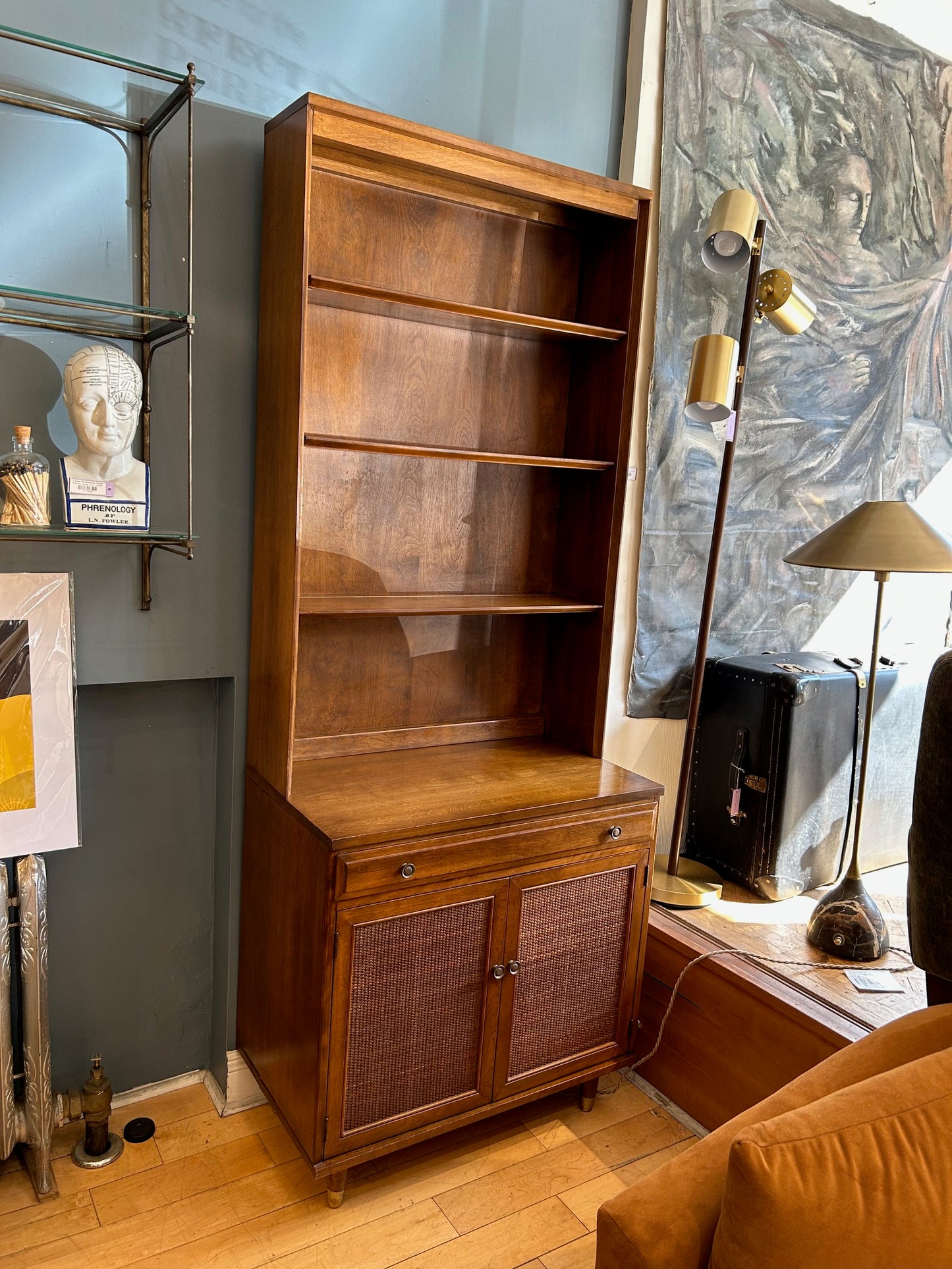 Baumritter Bookcase with Wicker Door Cabinet