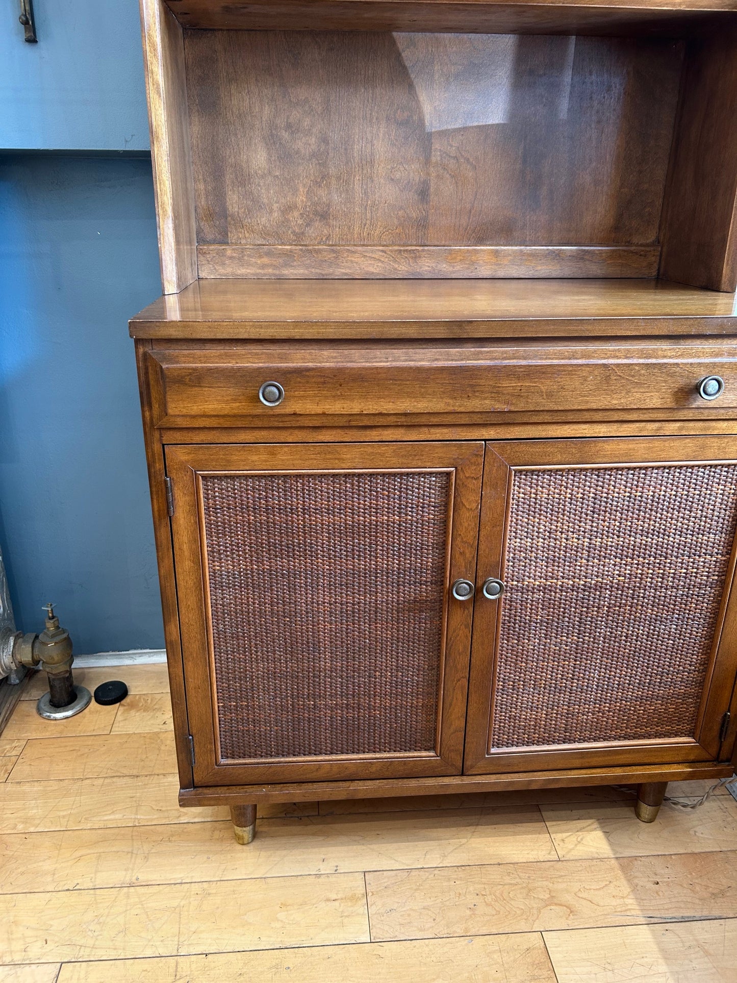 Baumritter Bookcase with Wicker Door Cabinet