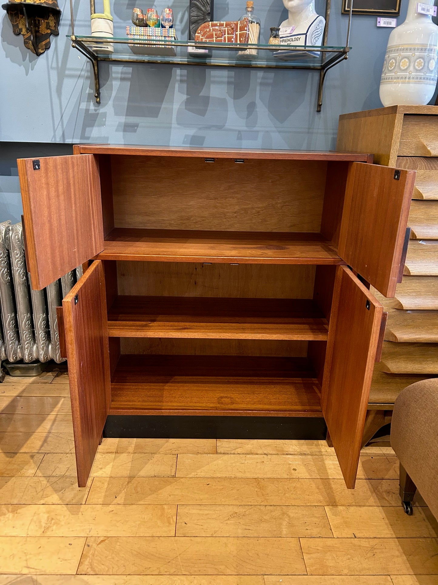 Teak Two-Tone 4 Door Cabinet