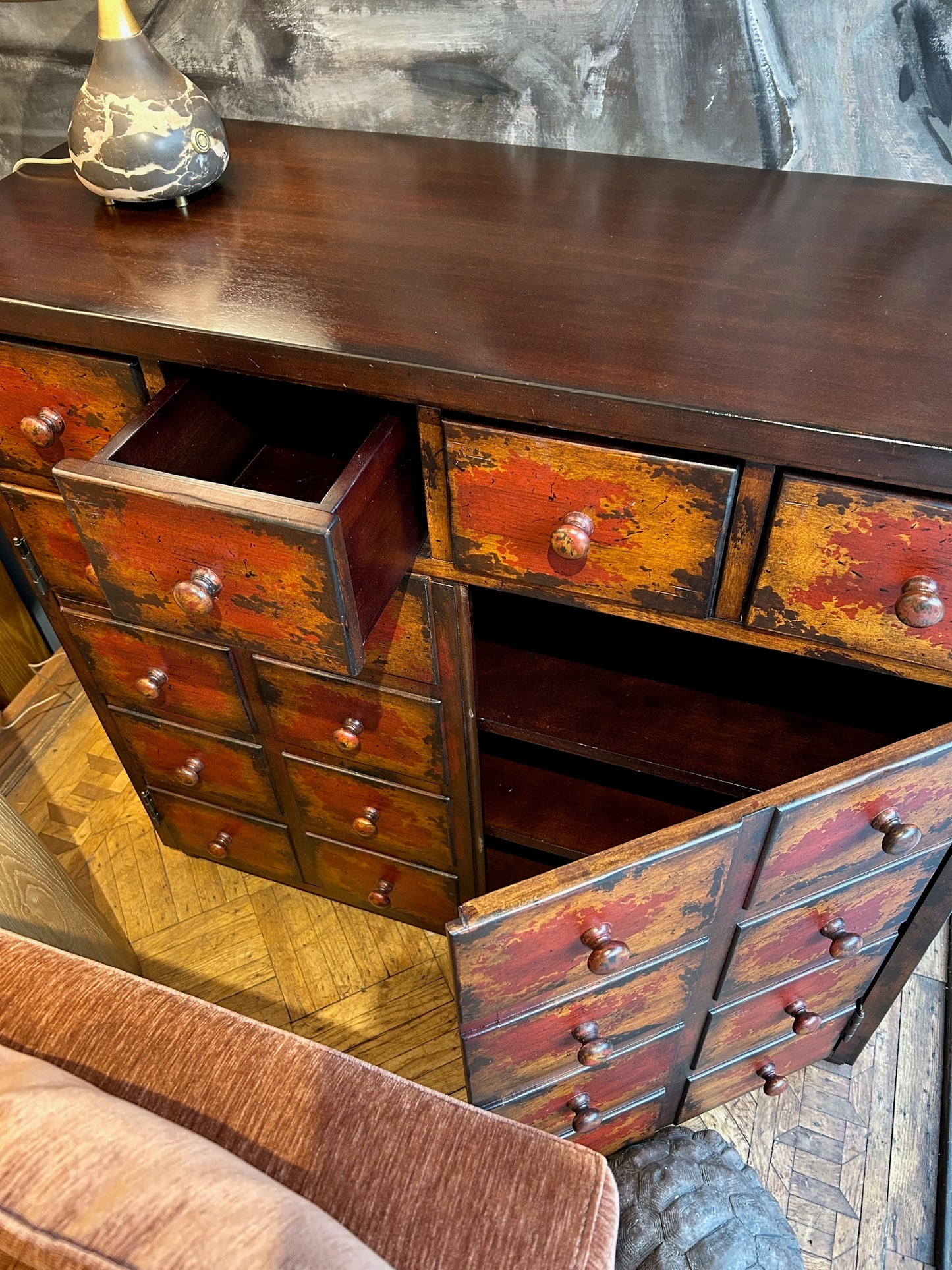 Apothecary Style Painted Cabinet with 4 Drawers